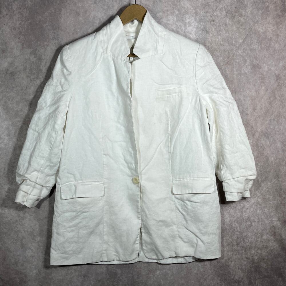Joie Blazer‎ Jacket Womens 8 White Linen Long Sleeves Collared Pockets Career
